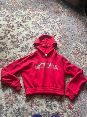 Victoria Sport Cropped red  Hoodie with Metallic Logo